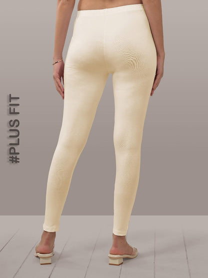 Lyra Women Solid Premium Cotton Plus Fit Ankle Length Leggings | Mid-Waist | Fashionwear