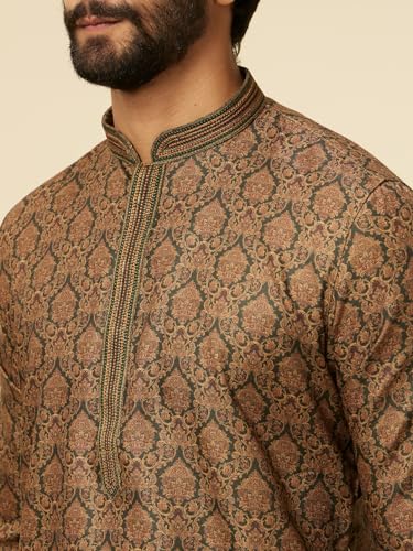 Manyavar Green Blended Viscose Digital Print | Embroidery Kurta Pyjama Set
