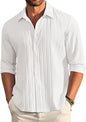 CB-COLEBROOK Mens Casual Button Down Shirts Long Sleeve Linen Shirt Fashion Textured Beach Summer Shirt (in, Alpha, S, Regular,