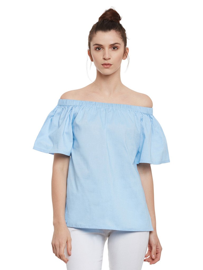 Miss Chase Womens Light Blue Off Shoulder Top(Mcss17Tp08-12-158-02_Light Blue_X-Small)