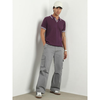 Nobero MenS Self Design Regular Fit Polo Shirt (1M-Twpo-R0023_Midnight Plum-Grid Knit