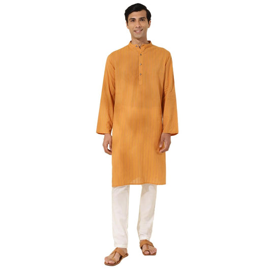 Fabindia MenS Cotton Striped Comfort Fit Kurta (1033055Mustard_Mustard