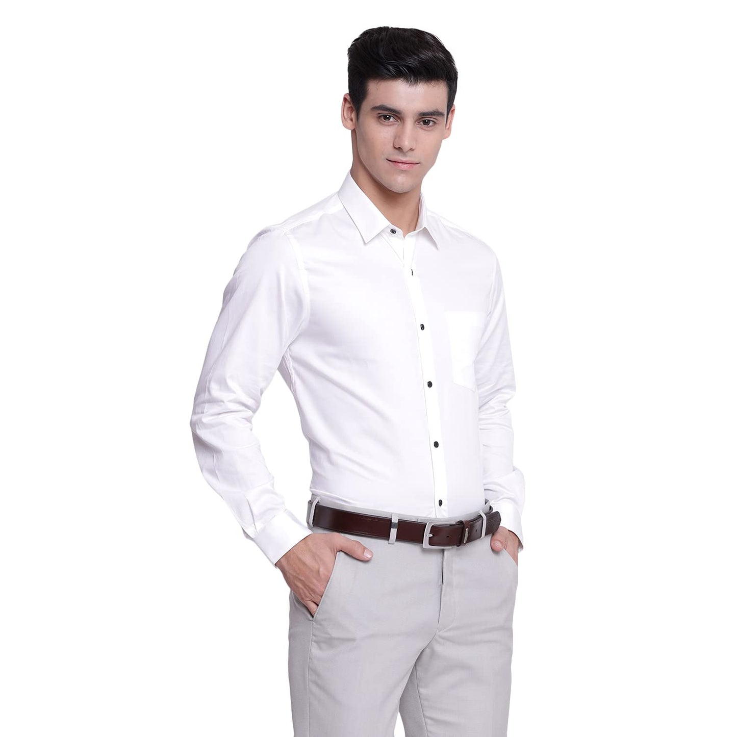 Turtle Men 100% Cotton White Solid Slim Fit Formal Shirts