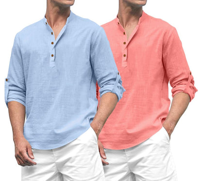 Royalscout Combo Of MenS Solid Cotton Blend Full Sleeve Straight Kurta Shirt (Pack Of 2)