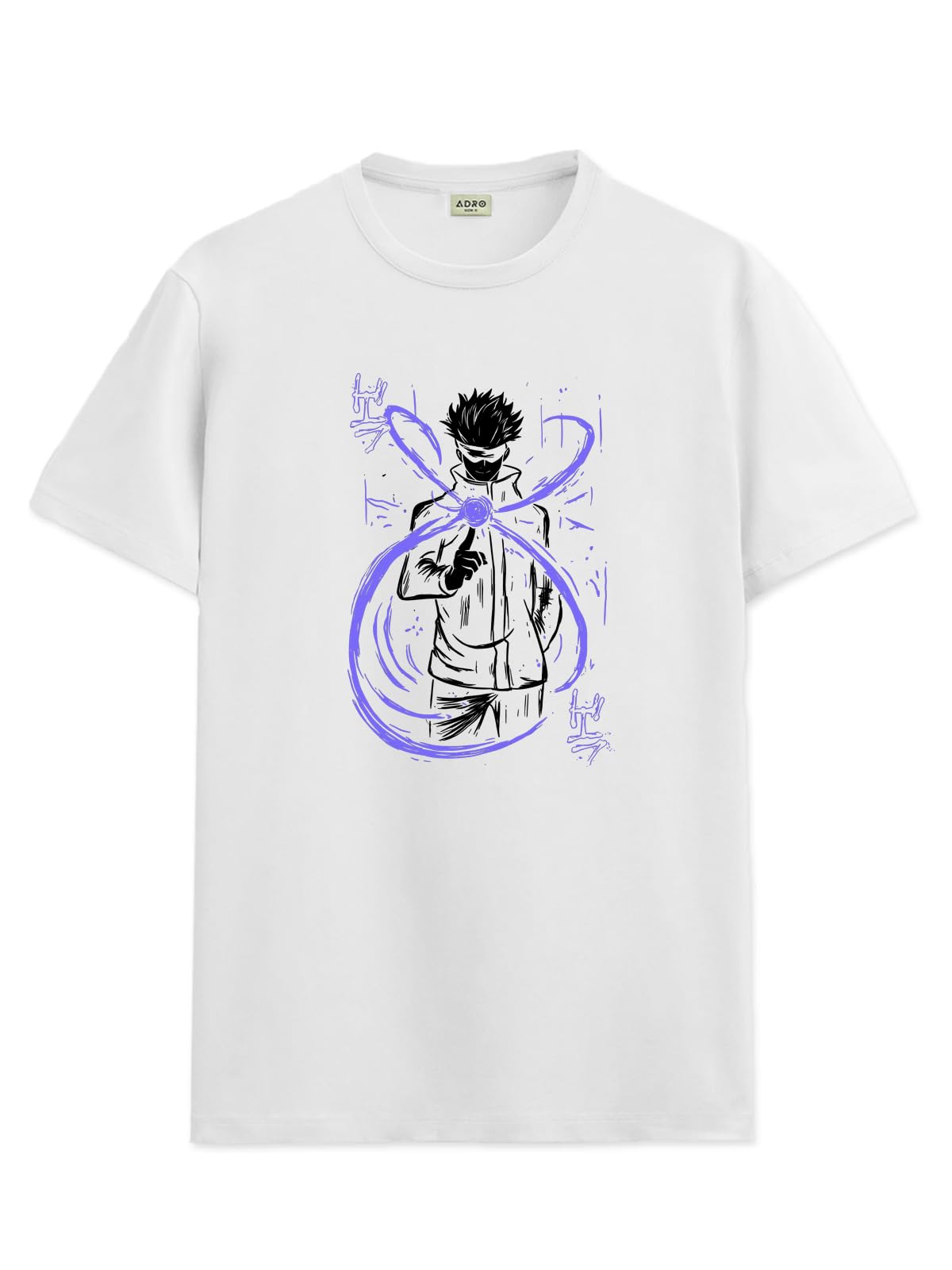 ADRO Mens Anime T Shirt - Premium Cotton Anime Gojo Tshirt - Perfect for Anime Fans Print and Comfortable Fit White T-Shirt|RN24