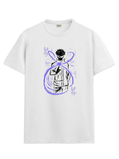 ADRO Mens Anime T Shirt - Premium Cotton Anime Gojo Tshirt - Perfect for Anime Fans Print and Comfortable Fit White T-Shirt|RN24