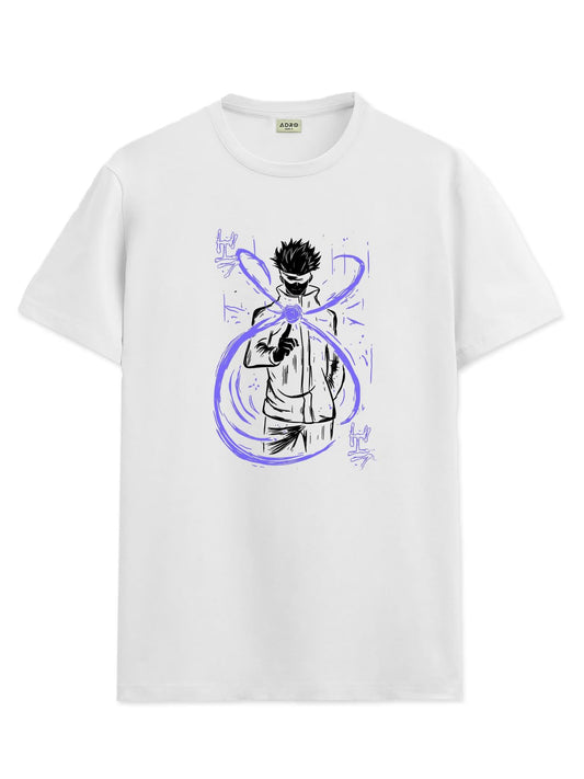 ADRO Mens Anime T Shirt - Premium Cotton Anime Gojo Tshirt - Perfect for Anime Fans Print and Comfortable Fit White T-Shirt|RN24