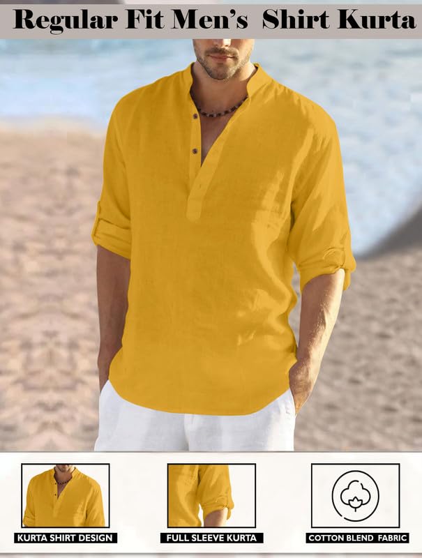 Finivo Fashion MenS Full Sleeve Short Kurta Shirt With A Trendy Mandarin Collar Crafted From A Premium Cotton Polyester Blend G
