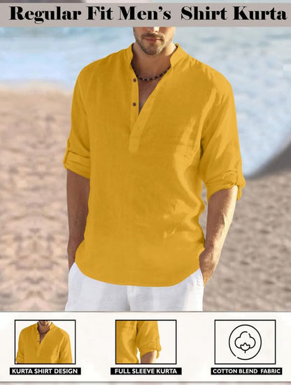 Finivo Fashion MenS Full Sleeve Short Kurta Shirt With A Trendy Mandarin Collar Crafted From A Premium Cotton Polyester Blend G