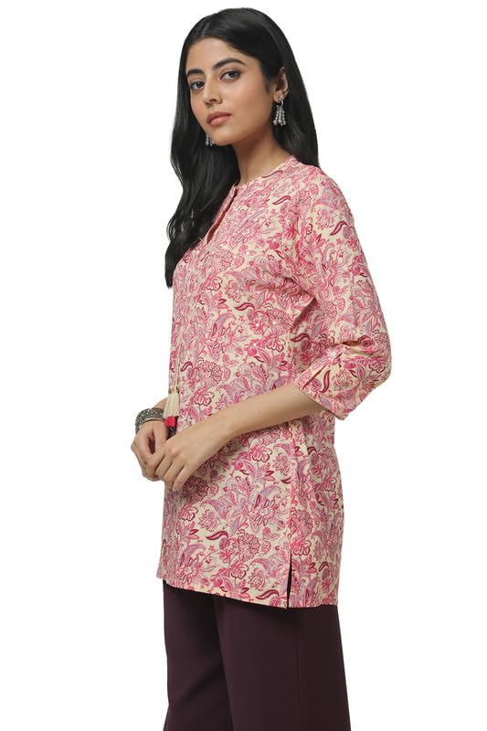 Soch Womens Cream Rayon Ethnic Motifs Tunic with Faux Mirror