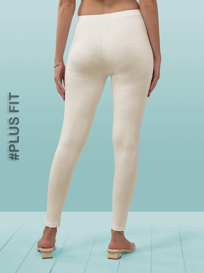 Lyra Women Solid Premium Cotton Plus Fit Ankle Length Leggings | Mid-Waist | Fashionwear