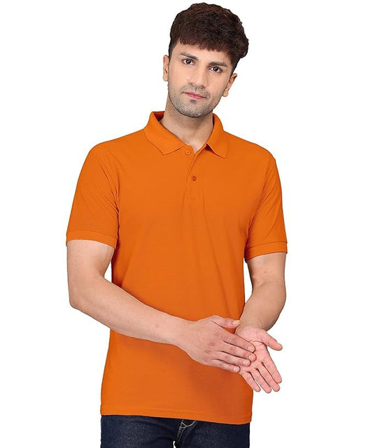 Baghadbillo MenS Regular Fit Solid Polo Half Sleeve T-Shirt Orange