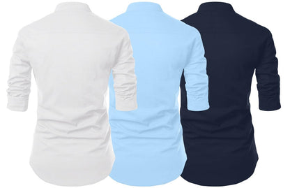 Finivo Fashion MenS Cotton Blend Regular Fit Solid Casual Kurta Shirt Pack Of 3