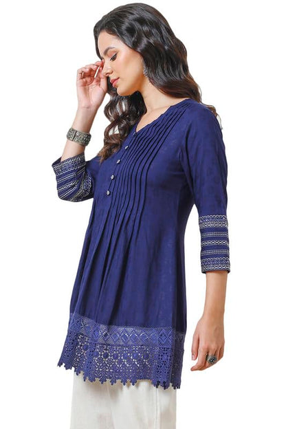 Soch Womens Navy Blue Rayon Schiffli Tunic