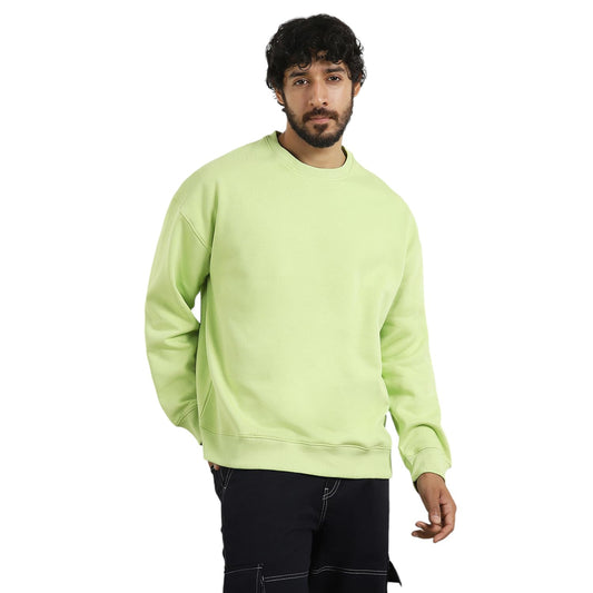 Nobero MenS Cotton Blend Crew Neck Sweatshirt (1M-Twss-R0005_Cool Matcha
