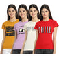 Preneum Womens Cotton Regular Fit Latest Graphic Stylish Printed Short Sleeves Casual T-Shirt || Trendy & Styles (Pack 4), Cher