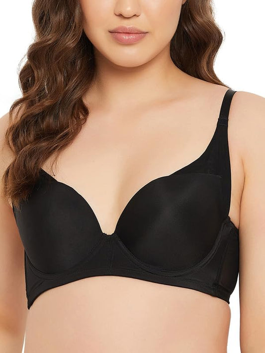 Clovia Polyamide Solid Padded Demi Cup Underwired T-Shirt Bra (BR5034R13_Black_38B)