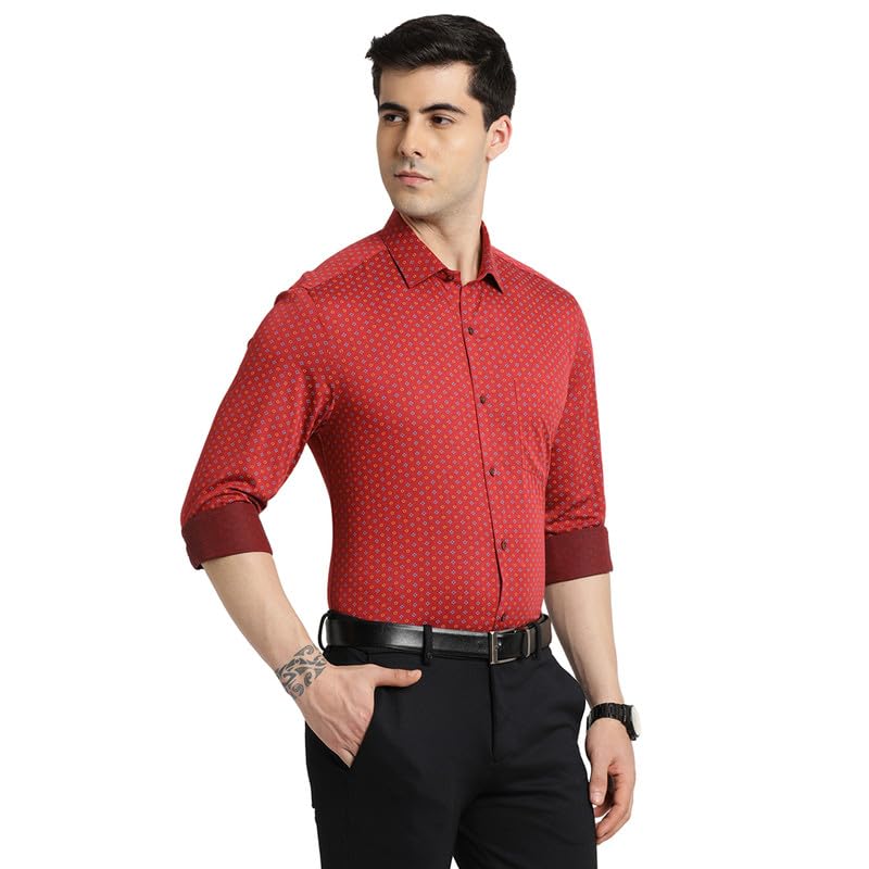 Turtle Men 100% Cotton Red Printed Slim Fit Formal Shirt