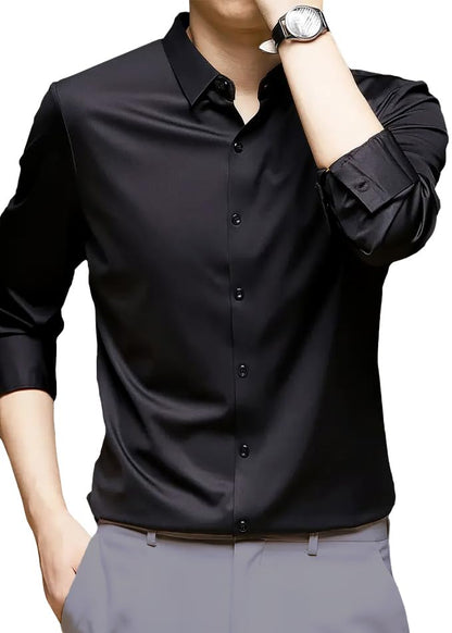 CB-COLEBROOK Mens Silk Satin Dress Shirts for Men Long Sleeve Button Down Shirts Party Prom Wedding Shirt Top (in, Alpha, 2XL,