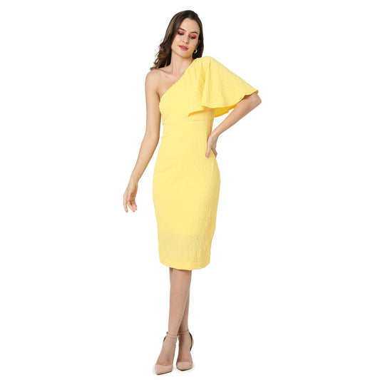 Campus Sutra Women Solid Design Stylish One Shoulder Casual Dresses(Ssmr22_Cswssdr5085_Xl) Yellow