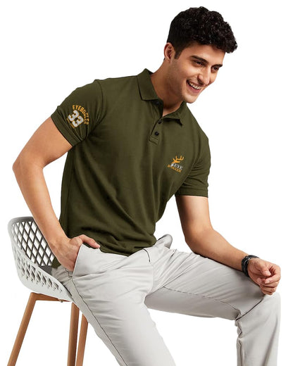 Eyebogler Regular Fit Mens Polo Neck Half Sleeve Soild Casual Tshirt Olive Green