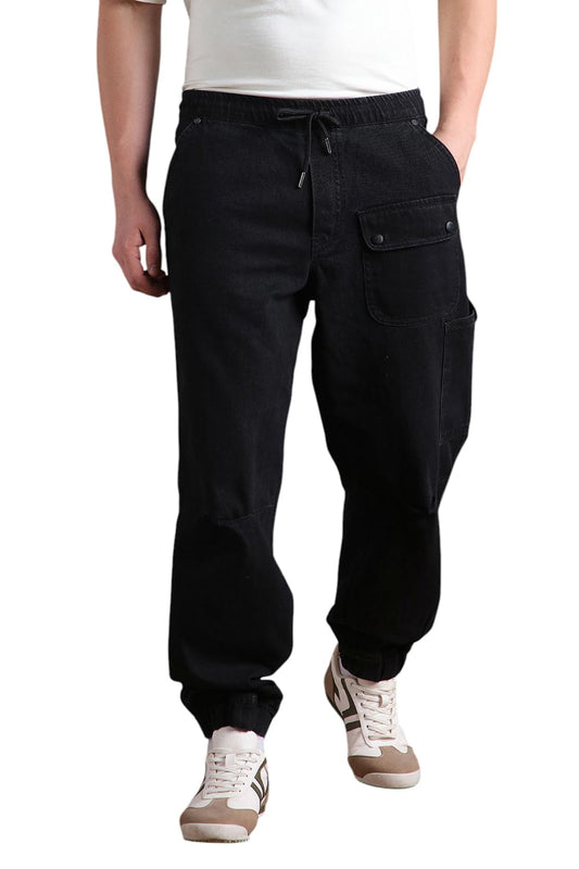 Hubberholme Men Cotton Washed Loose Fit(Jogger) Mid-Rise Jeans 2 Black
