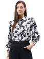 Style Quotient Women Black and White Floral Printed Polyester Regular Fit Smart Casual Shirt