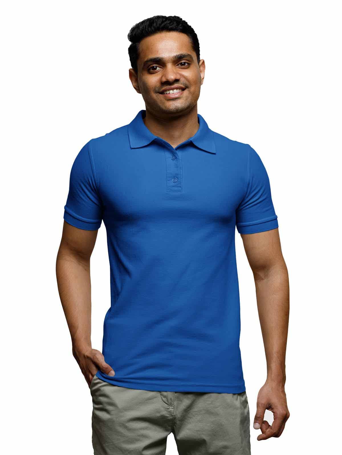 Nobero MenS Boys Plain Cotton Round Neck Golf Tees Cobalt Blue Casual Sports Gym Wear Collared Polo T-Shirts For Mens Boys Cott