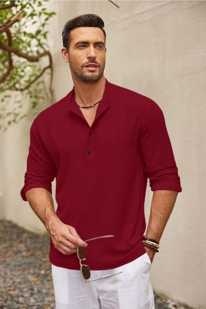 Zartha Mens Regular Fit Solid Cotton Blend Straight Kurta Maroon