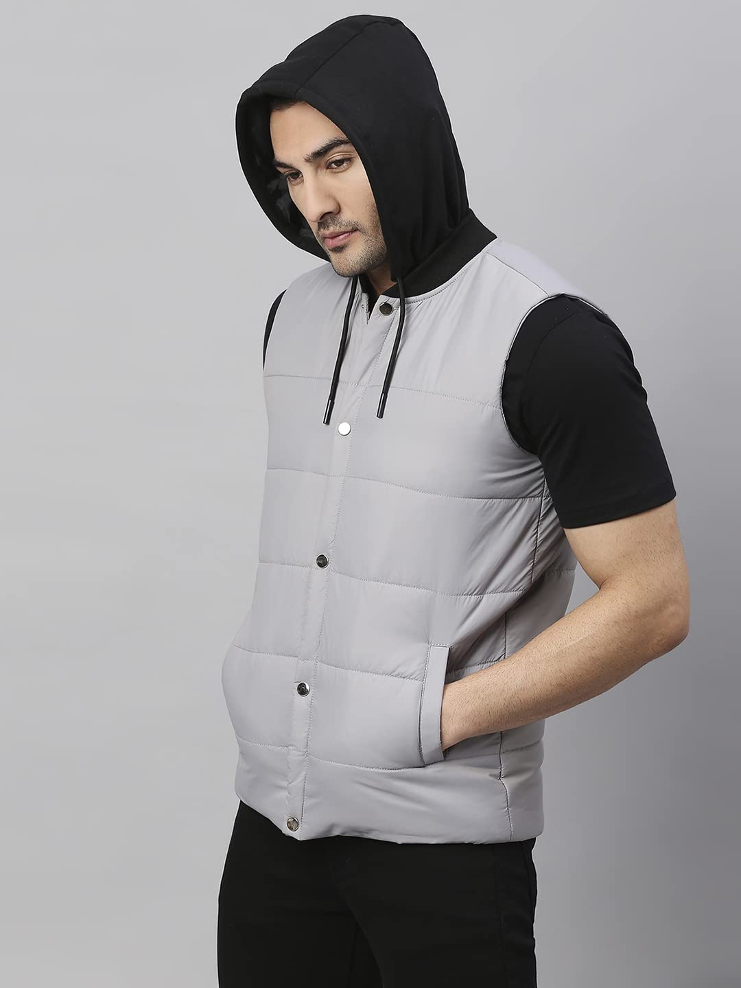Dennis Lingo Color Block Polyester Regular Fit Full Sleeves MenS Hooded Puffer Jacket With 2 Pockets - Lightweight Casual Winte