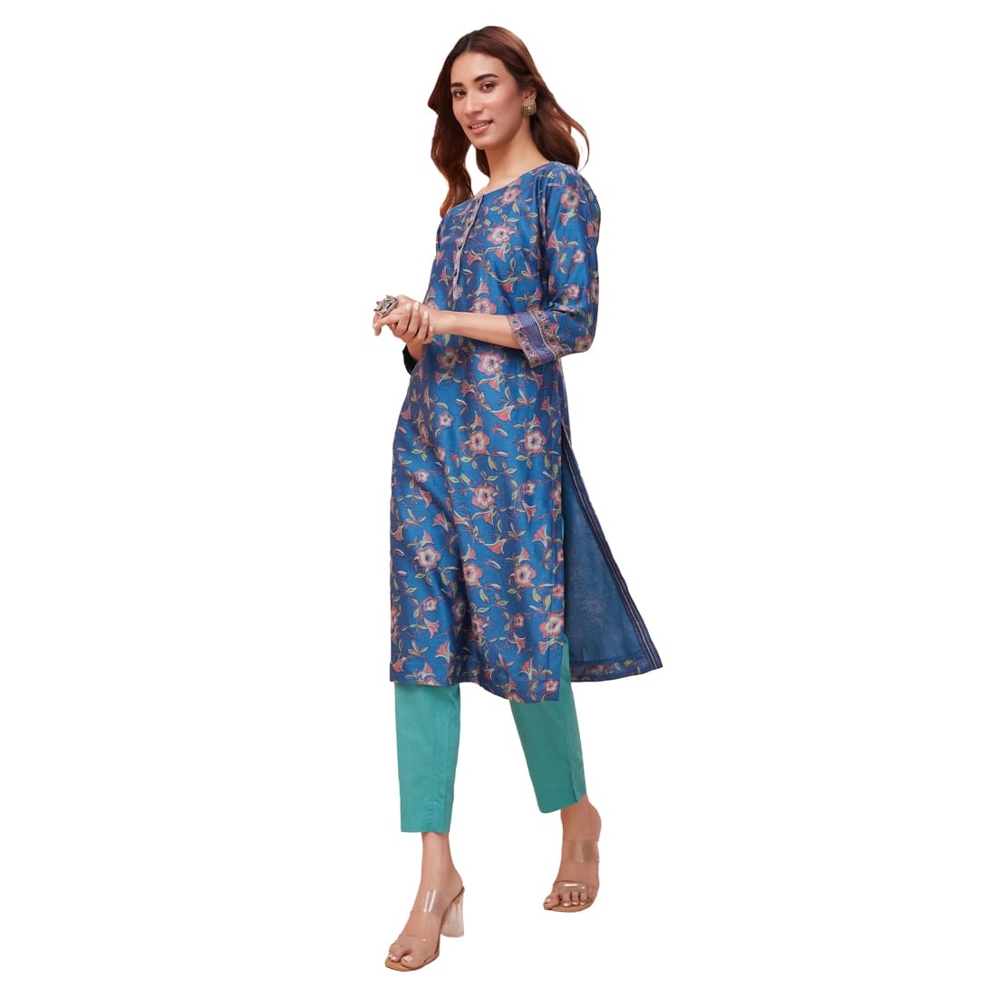 Fabindia WomenS Cotton Silk Printed Slim Kurta (1037306Cobalt_Cobalt