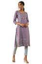 Soch Womens Purple Rayon Floral Foil Print Straight Kurta With Stonework