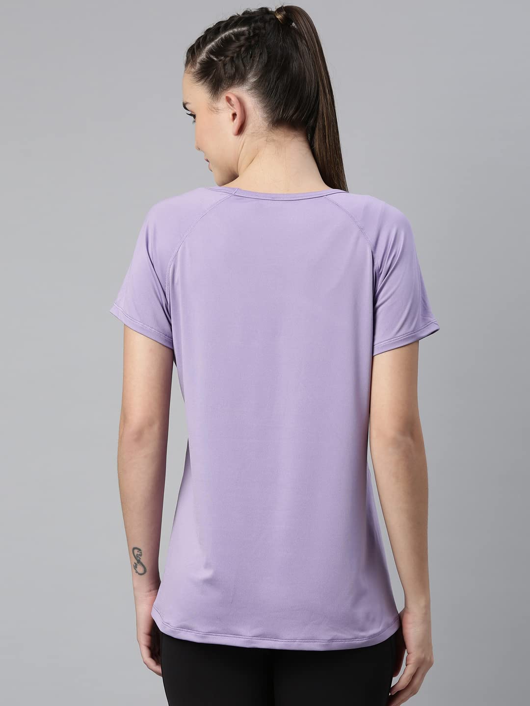 Enamor Athleisure Womens Polyester Relaxed Fit Long Length Raglan Sleeves Scoop Neck Quick Dry 4 Way Stretch Antimicrobial Grap