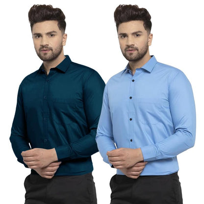 Tee Projekt Solid Shirt for Mens,Solid Shirt for Mens, Casual Shirt for Men,Full Sleeve Spread Collar, Shirt for Men_Pack of-2