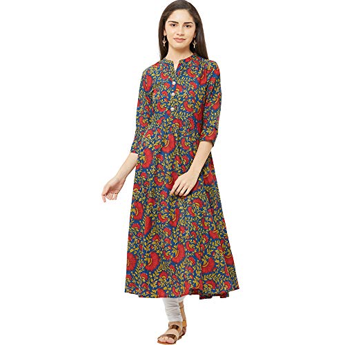 Gosriki WomenS Blue Color Printed Anarkali Cotton Blend Kurti(Radi4084-Blue-M)