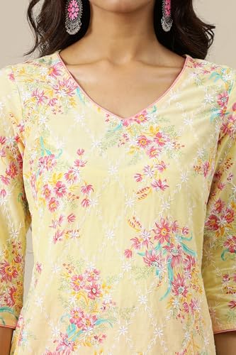 Aurelia WomenS Floral Printed Straight Kurta | V-Neck Kurta For Women | Printed Kurta For Women | Beautiful Regular Fit Kurta Fo
