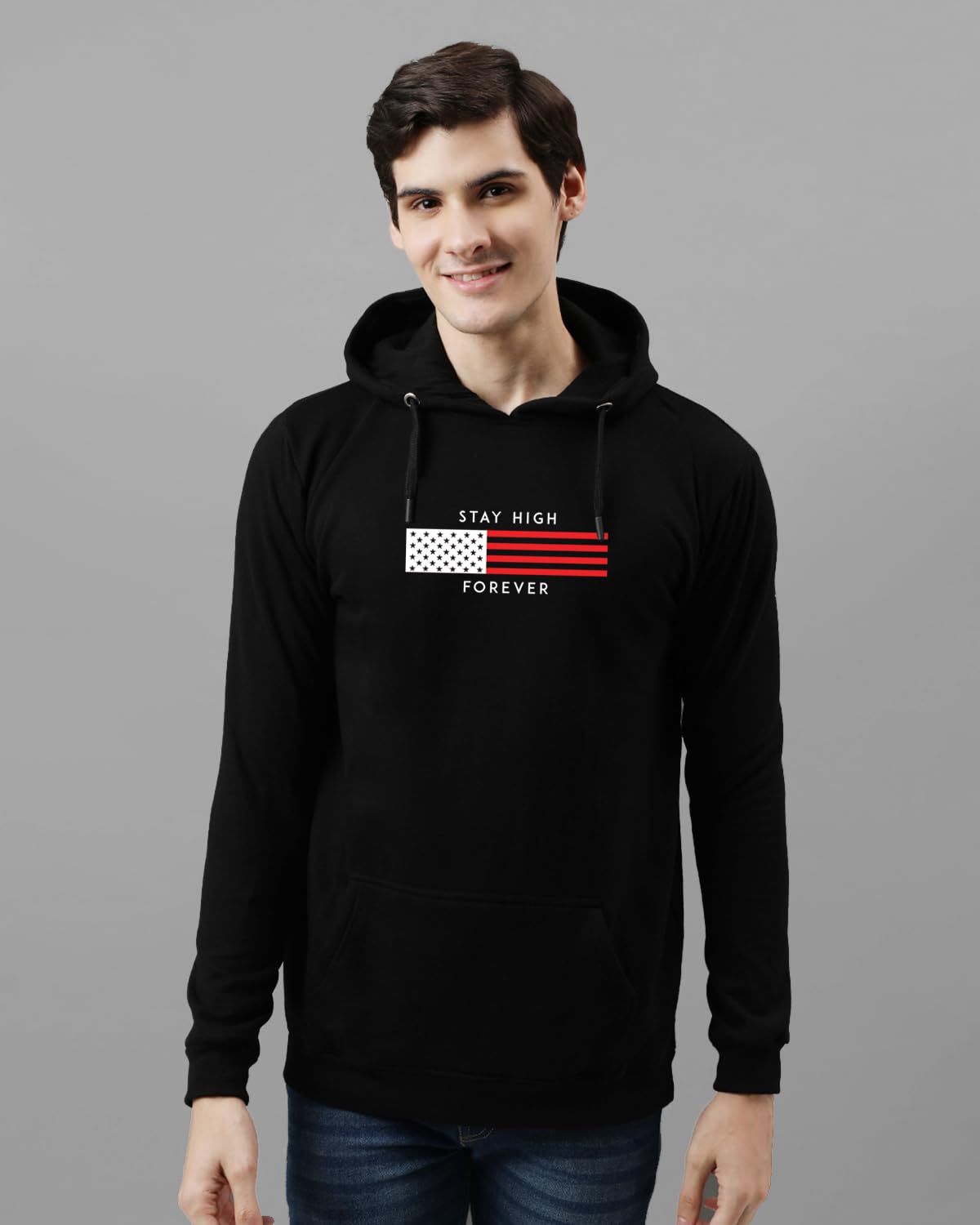 ADRO Men's Cotton Blend Neck Hooded Sweatshirt (H24-FLAG)