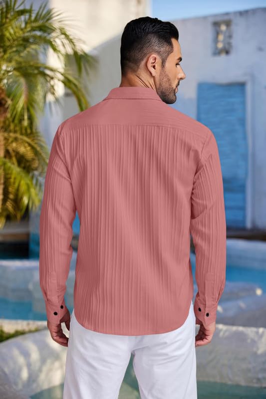 Macsivo MenS Line Shirt With Spread Collared Neck Full Sleeve Button Closure Curved Hem Length Regular Fit | Popcorn Shirt For