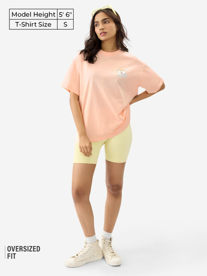 The Souled Store FYI Women and Girls Short Sleeve Round Neck Pink Graphic Printed Cotton Oversized Cotton T-Shirts