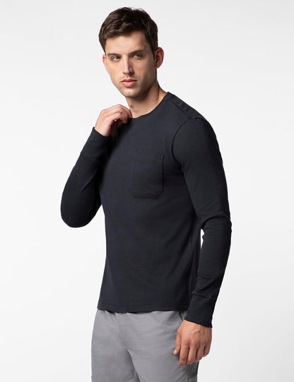 FYLTR Mens Casual Crewneck Full Sleeve T-Shirt with Stab Stitched Front Pocket Detail