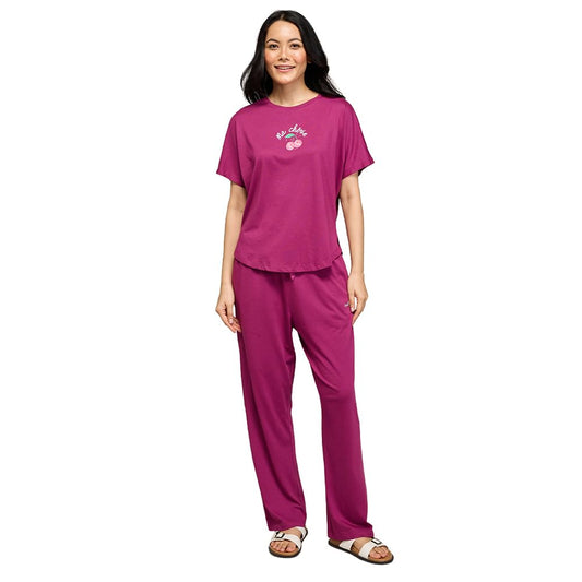 NYKD (NYS932 Soft Modal Cotton Coords Night Suit for Women | Relaxed Fit Round Neck T-Shirt with Extended Shoulder Sleeves, Pyja