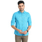 Turtle Men 100% Cotton Light Blue Printed Slim Fit Full Sleeve Casual Shirt
