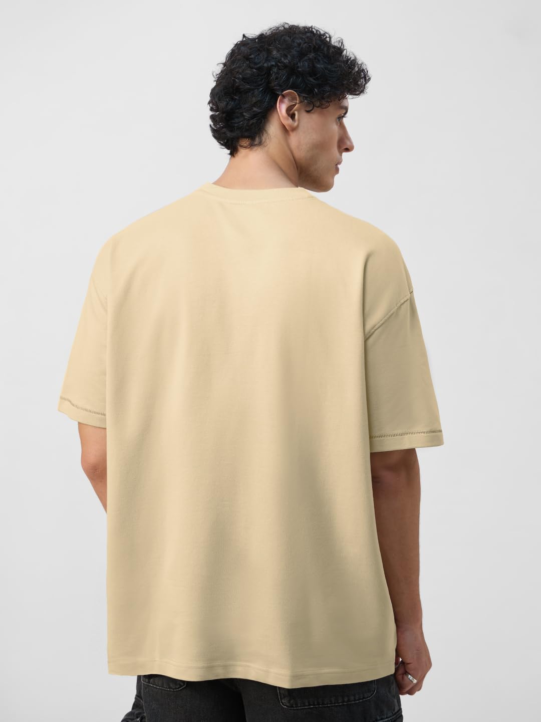 The Souled Store: Outlander Men and Boys Short Sleeves Round Neck Beige Typography Embroidered Cotton Lightweight Breathable Cas