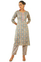 Soch Womens Grey Rayon Floral Print Round-Neck Straight Kurta Set