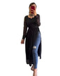 Fashion2Wear WomenS Solid Georgette Kurta With Crew Neck Long Sleeves Flared A-Line Calf Length | Kurta For Women Stylish | Bla