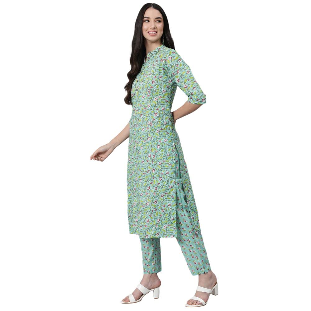 anubhutee Women's Cotton Floral Printed Sequinned Straight Kurta suit set with Dupatta & Pants