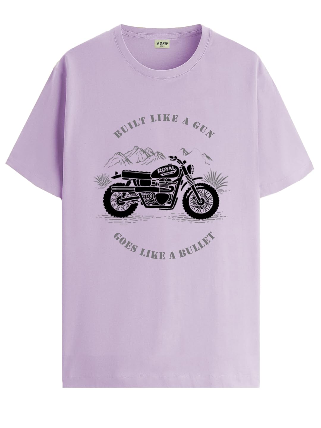 ADRO Men's Royal Bike Design Printed 100% Cotton T-Shirt - Regular Fit, Printed T-Shirts for Men (RN24-RYL-PU_Purple)