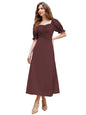 Shasmi GirlS & WomenS Solid Brown A-Line Ruched Puff Sleeve Maxi Long Evening One Piece Long Dress For Women Stylish (Dress 13