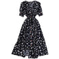 Gufrina Dresses For Women Half Sleeve || Floral Print || V-Neck And Puff Sleeves || Front Open Button & Tie-Up || Midi Dress (Bl