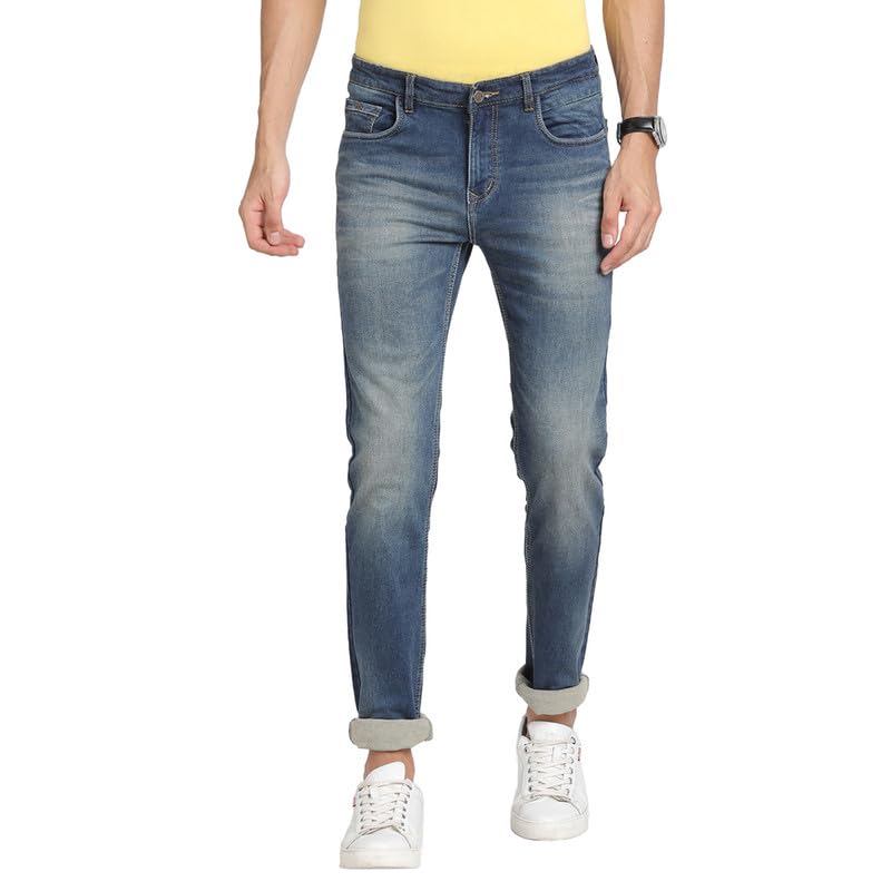 Turtle Men Cotton Stretch Light Blue Plain Narrow Fit Flat Front Casual Jeans